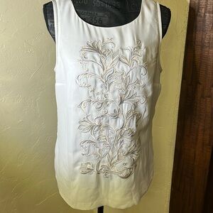 White House Black Market White Embroidered Blouse